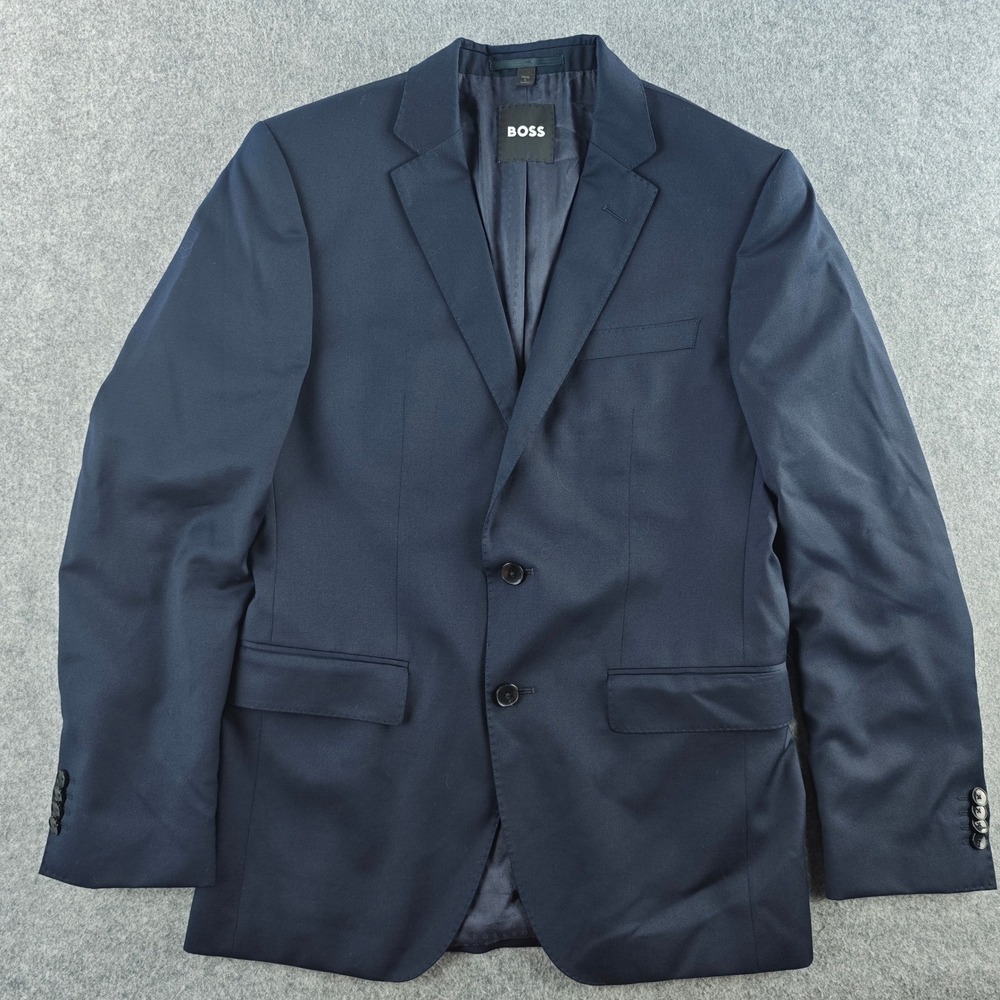 HUGO BOSS Reda Super 110s Wool Blazer Jacket Mens 38R Navy Blue Two Button